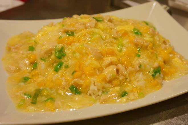 Diced Chicken and Cream Corn on Rice 粟米滑蛋雞粒飯